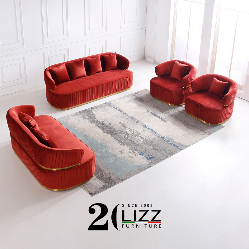 Luxury Modular Furniture Velvet Fabric Sofa with Gold Decoration