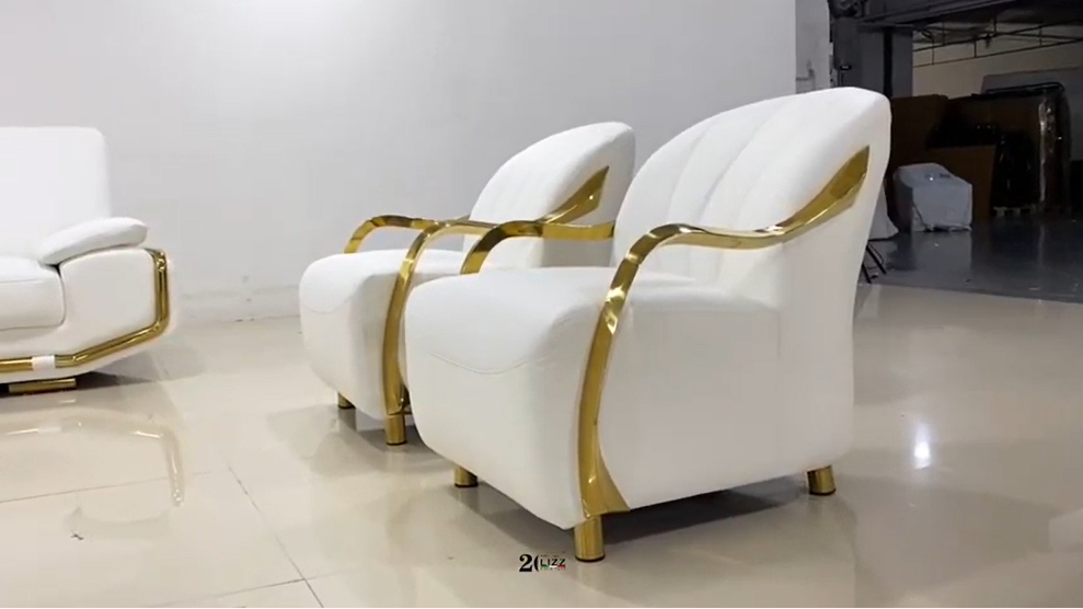 Customized white leather sofa set and golden feet