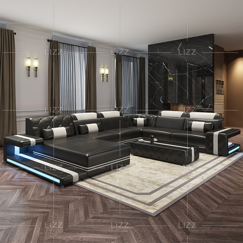 Genuine Dark Brown Led Sectional Sofa for Bedroom