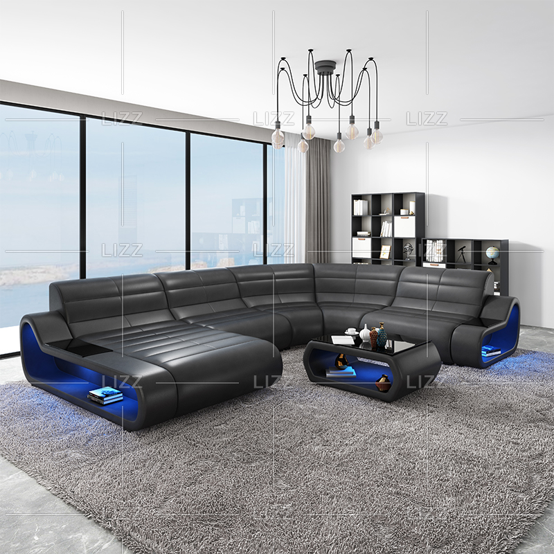 Leather Corner Led Sectional Sofa for Living Room