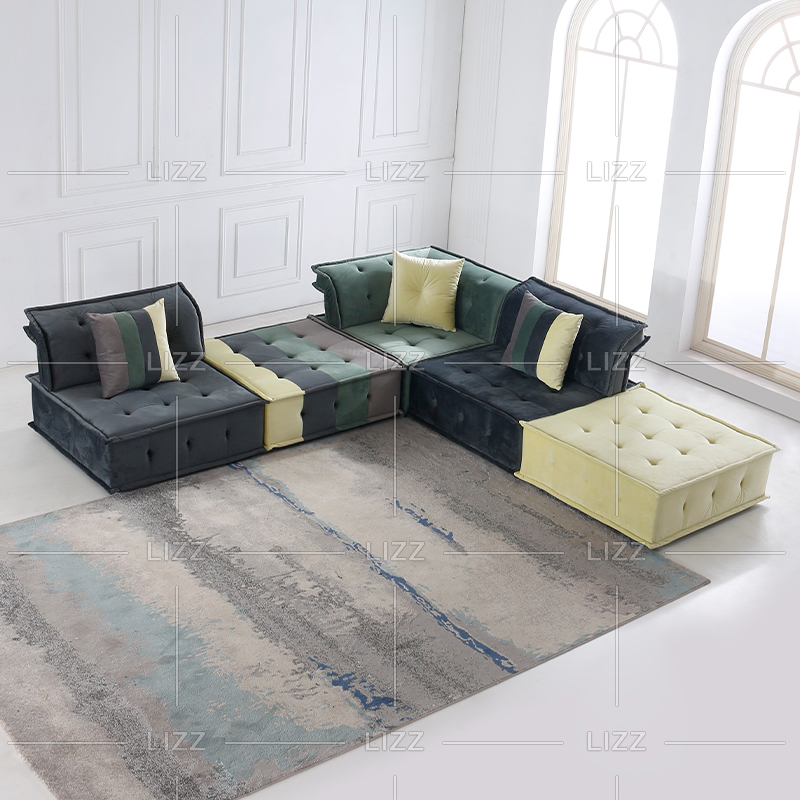 Custom Small Navy Yellow And Green Living Room Sofa
