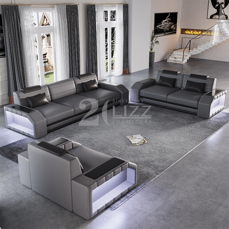 Leisure Dark Gery Led Sectional Sofa with Coffee Table