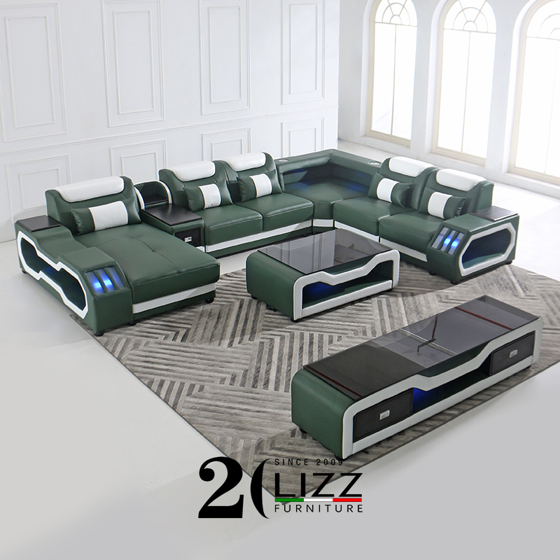 Leather Sectional Sofa with LED Light And Music Player