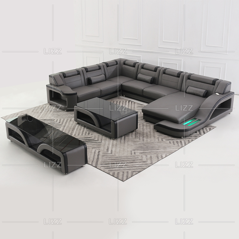 Genuine microfiber Led Sectional Sofa with Chaise Lounge