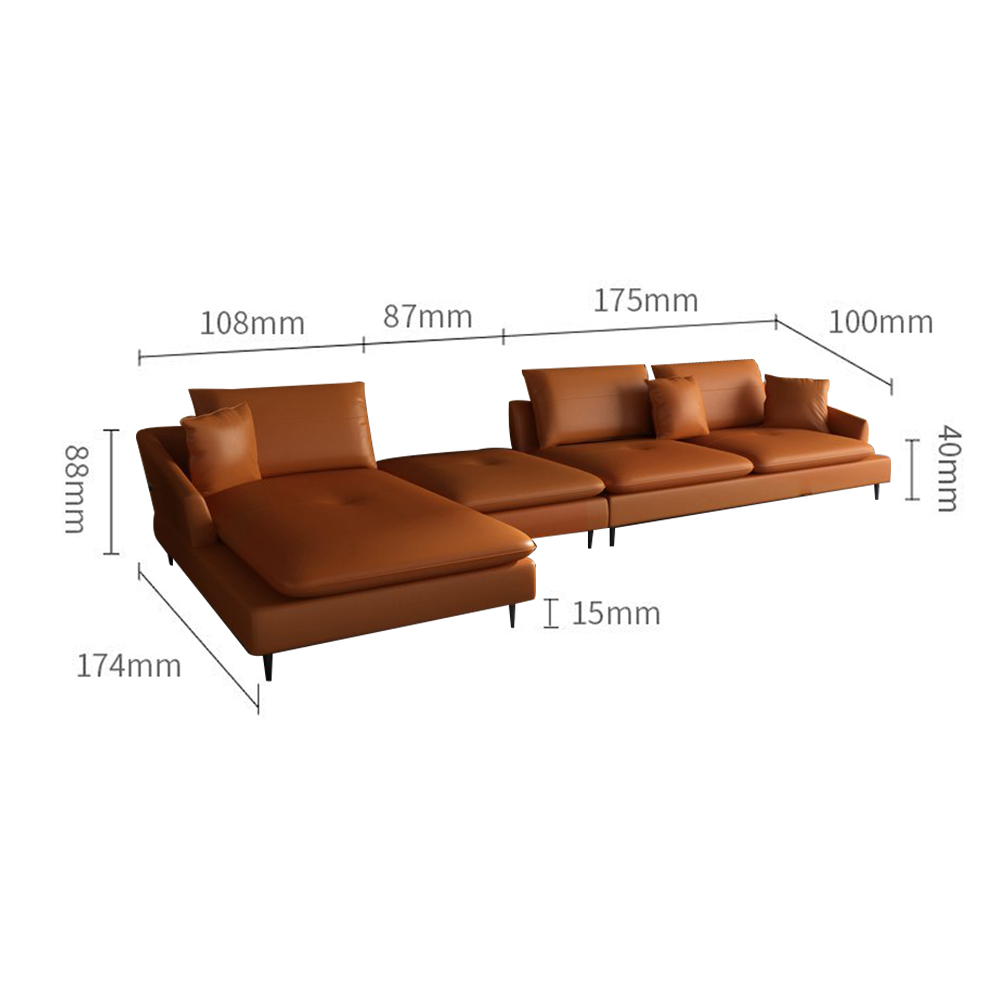 Minimalist Living Room Orange Leather Lounge Sofa