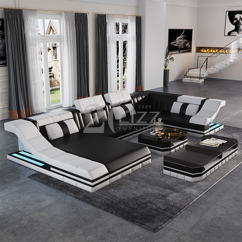 Modular Leather Living Room Sofa with Chaise