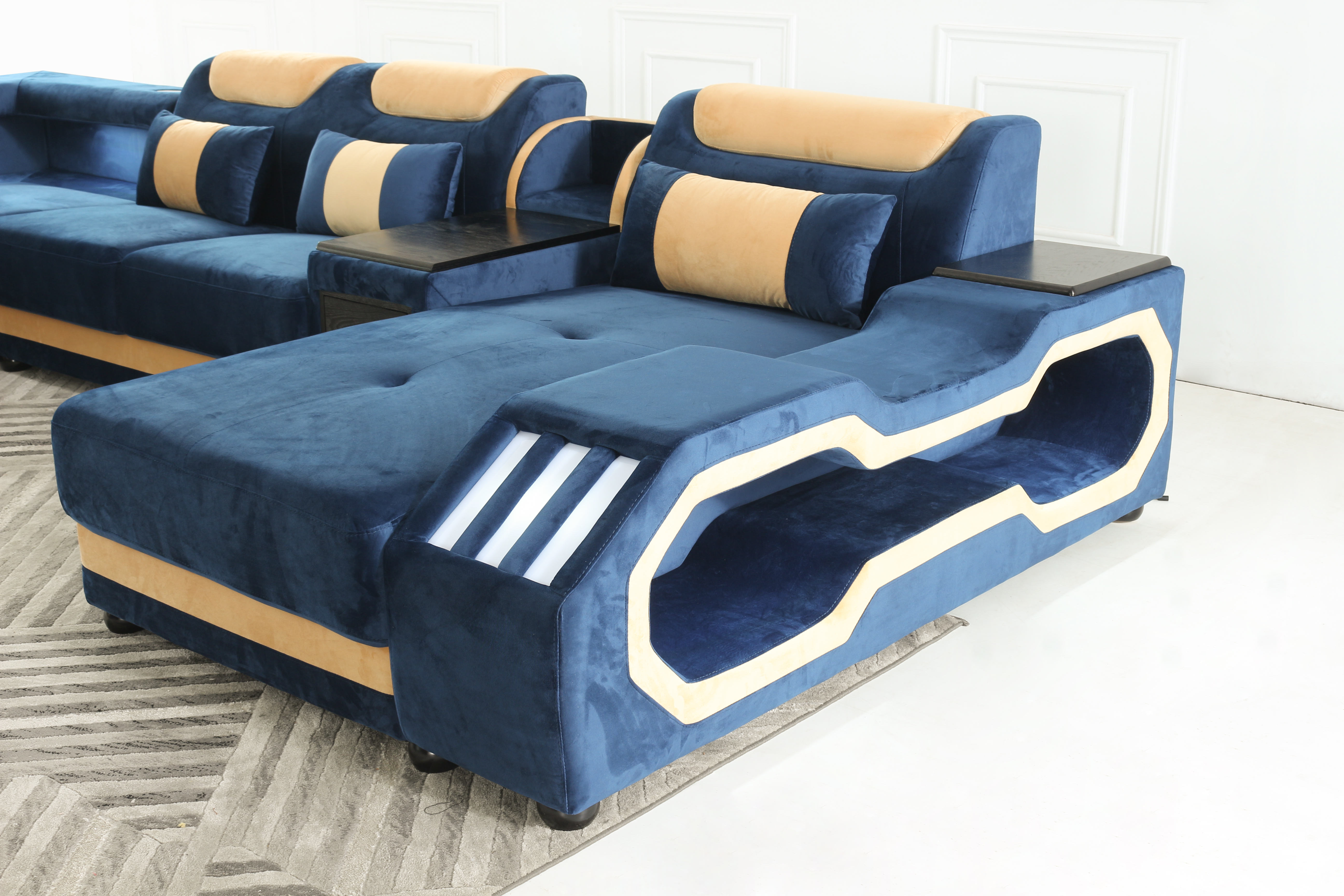 Contemporary Large Fabric Sectional Blue Living Room Sofa from China