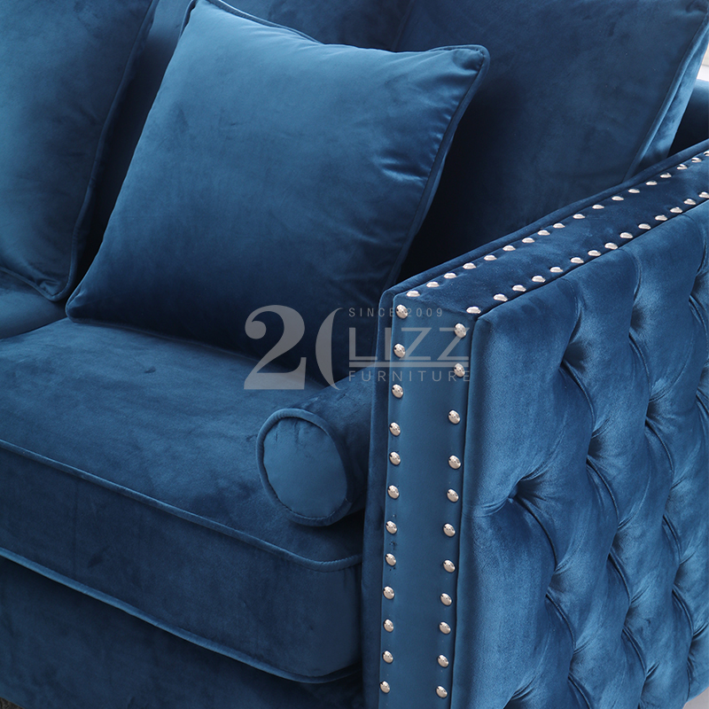 High Back Tufted Fabric Sofa with Wooden Frame