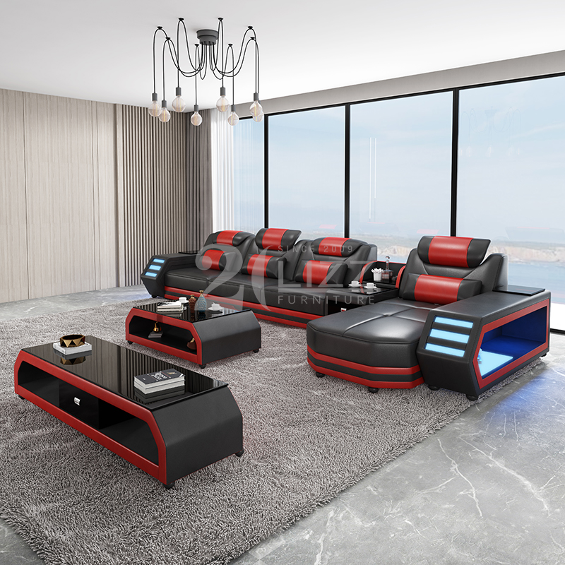 Modern Leather Led Sectional Sofa Living Room Set
