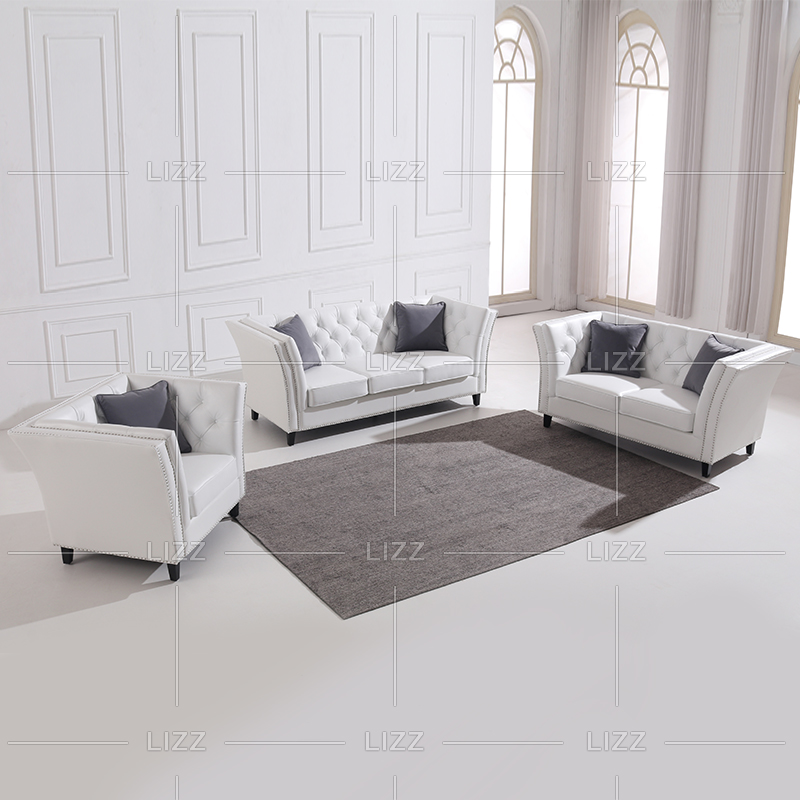 Home Furniture White Leather Tufted Sofa Loveseat and Armchair