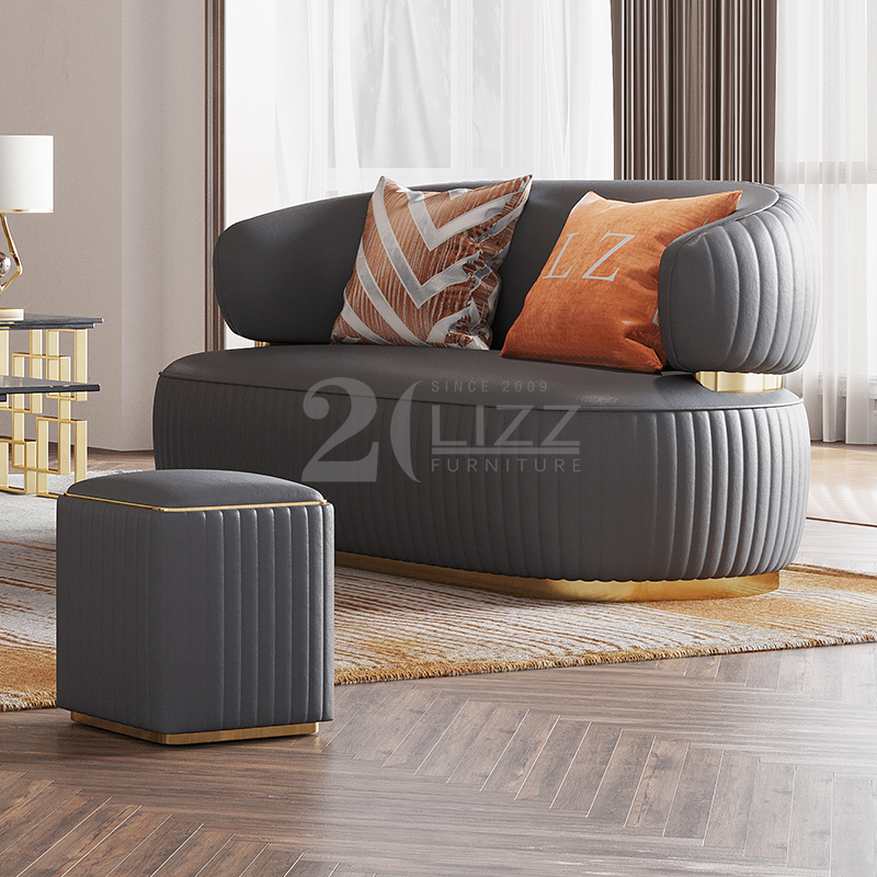 Contemporary Leather Living Room Sofa with Ottaman