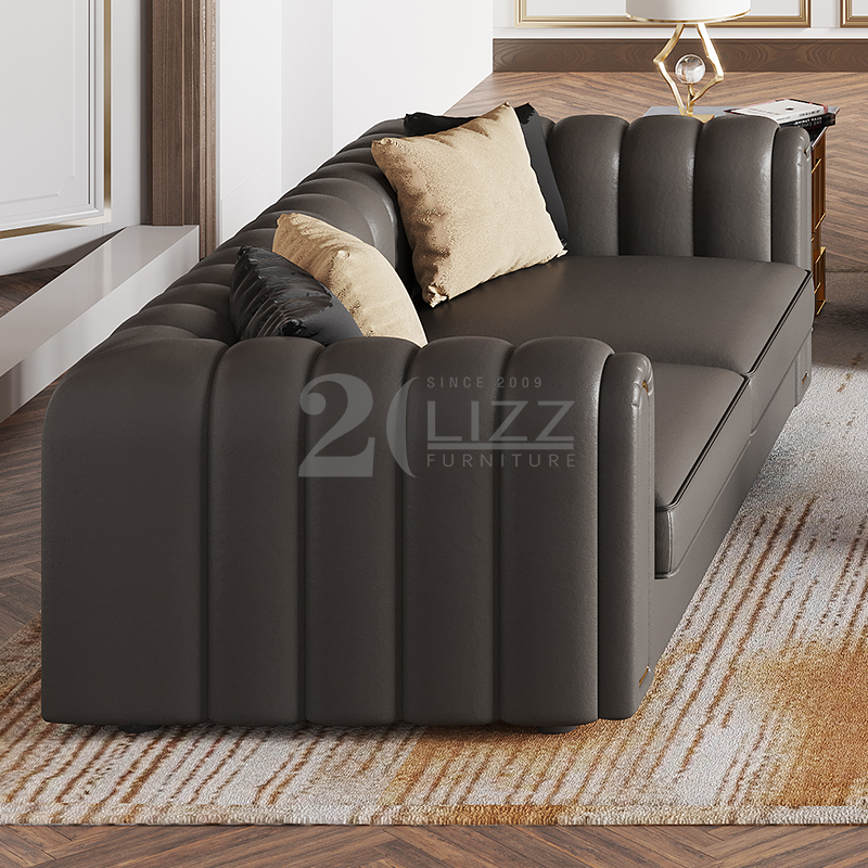 Modern Leather Living Room Sofa with Coffee Table