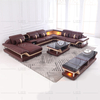 U Shape Dark Brown Led Sectional Sofa with Table