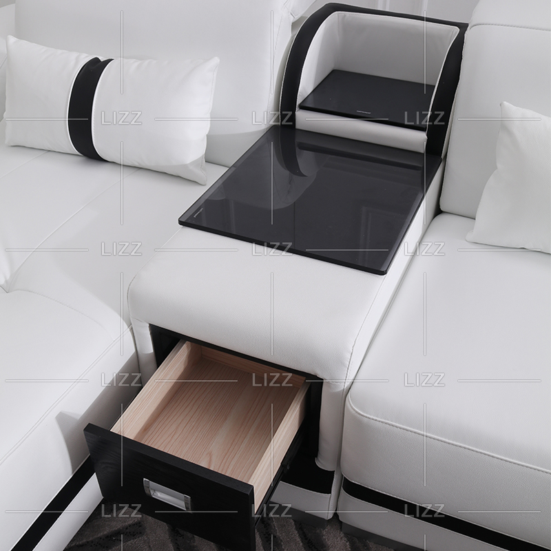 Modern Lounge Suite White Leather Couch Led Sectional Sofa