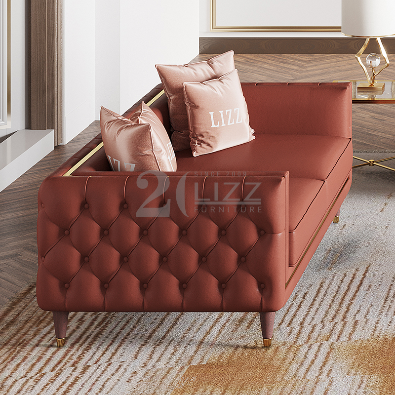 Luxury Grey Fabric Living Room Tufted Sofa Set 1+2+3