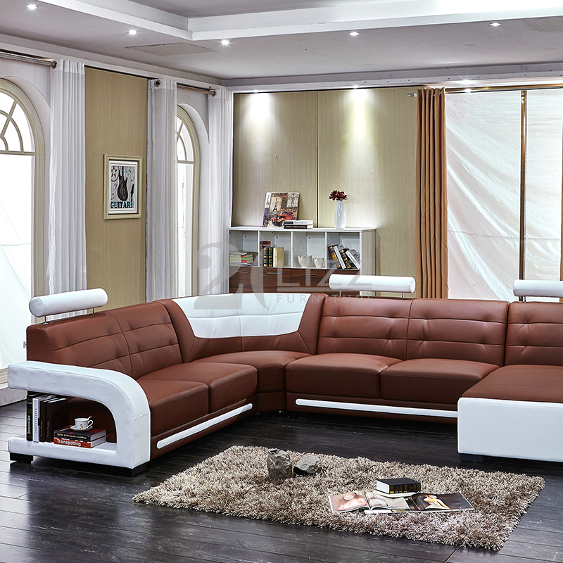 Living Room Furniture Leather Led Sectional Sofa with Adjustable Headrest