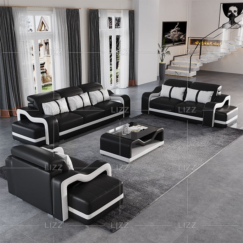 Genuine Leather Led Sectional Sofa with Medium Backs