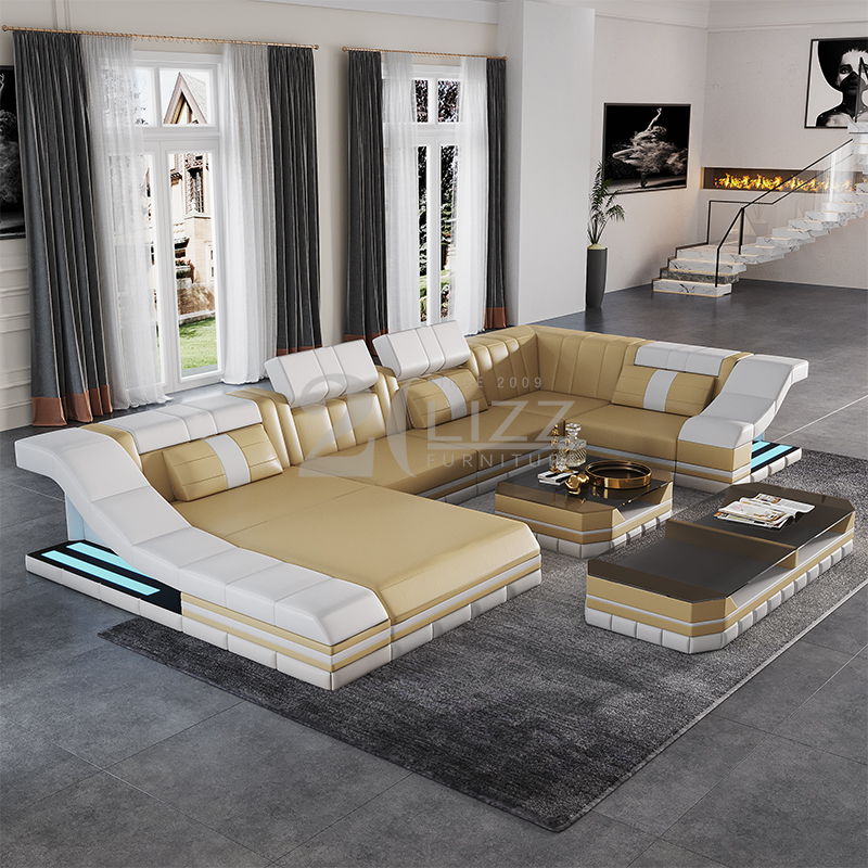 Modular Leather Living Room Sofa with Chaise