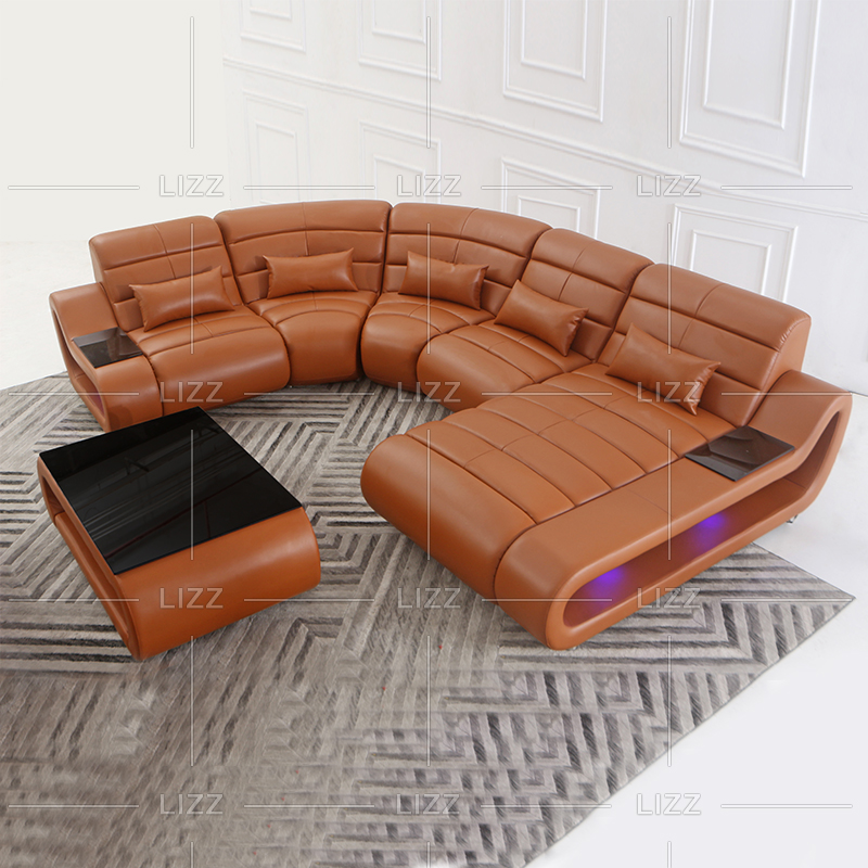 Leisure Dark Brown Led Sectional Sofa with Table