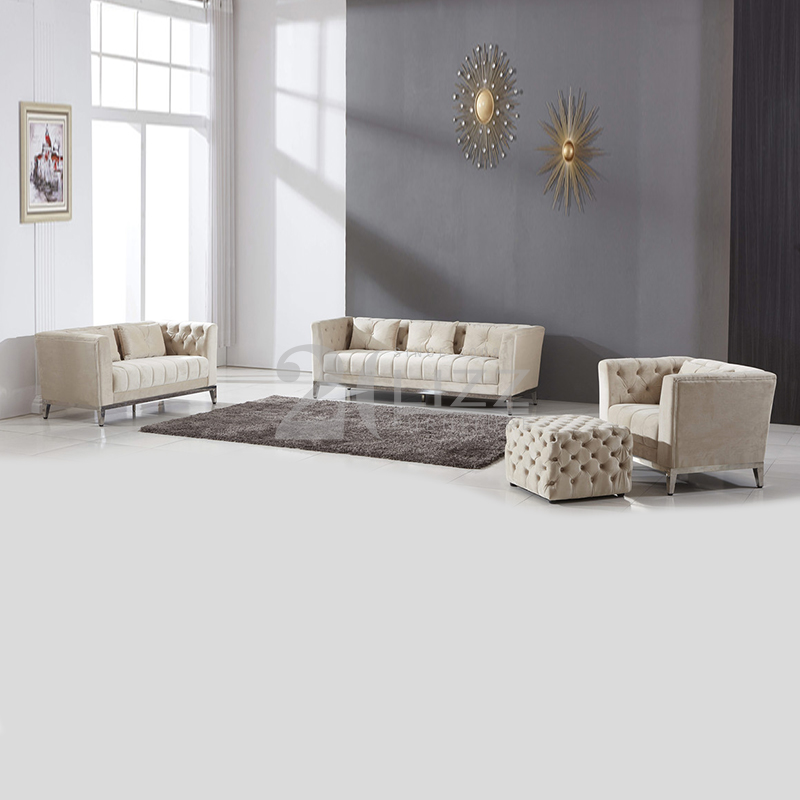 Chesterfield Fabric Living Room Sofa with Gold Feet