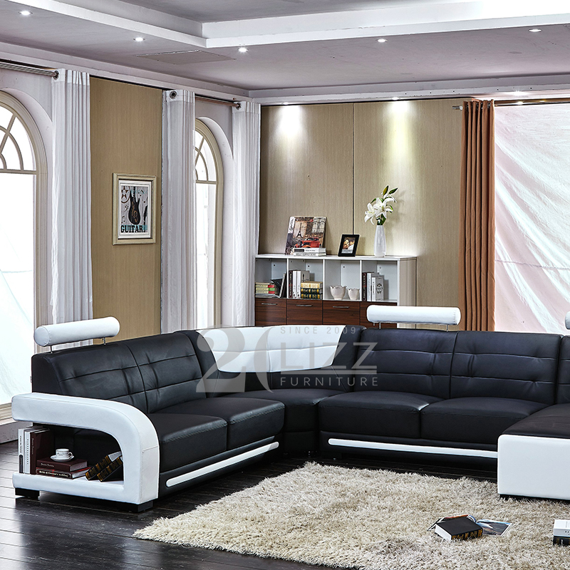 U Shape Leather Led Sectional Sofa with Storage Chaise