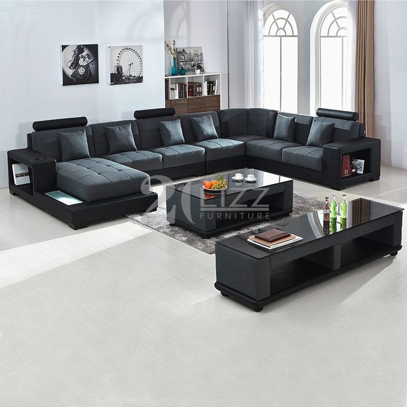 High Quality Imitation Leather Led Sectional Sofa with TV Stand
